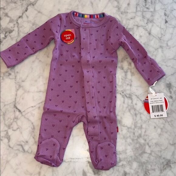 NWT Magnetic Me Heart Ribbon Waffle Purple Footie - Picture 1 of 6